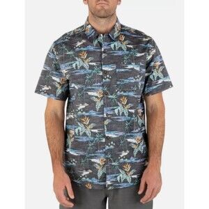 Men's Hurley OAO Lido Stretch Short Sleeve Button Up Shirt Tropical Black Small